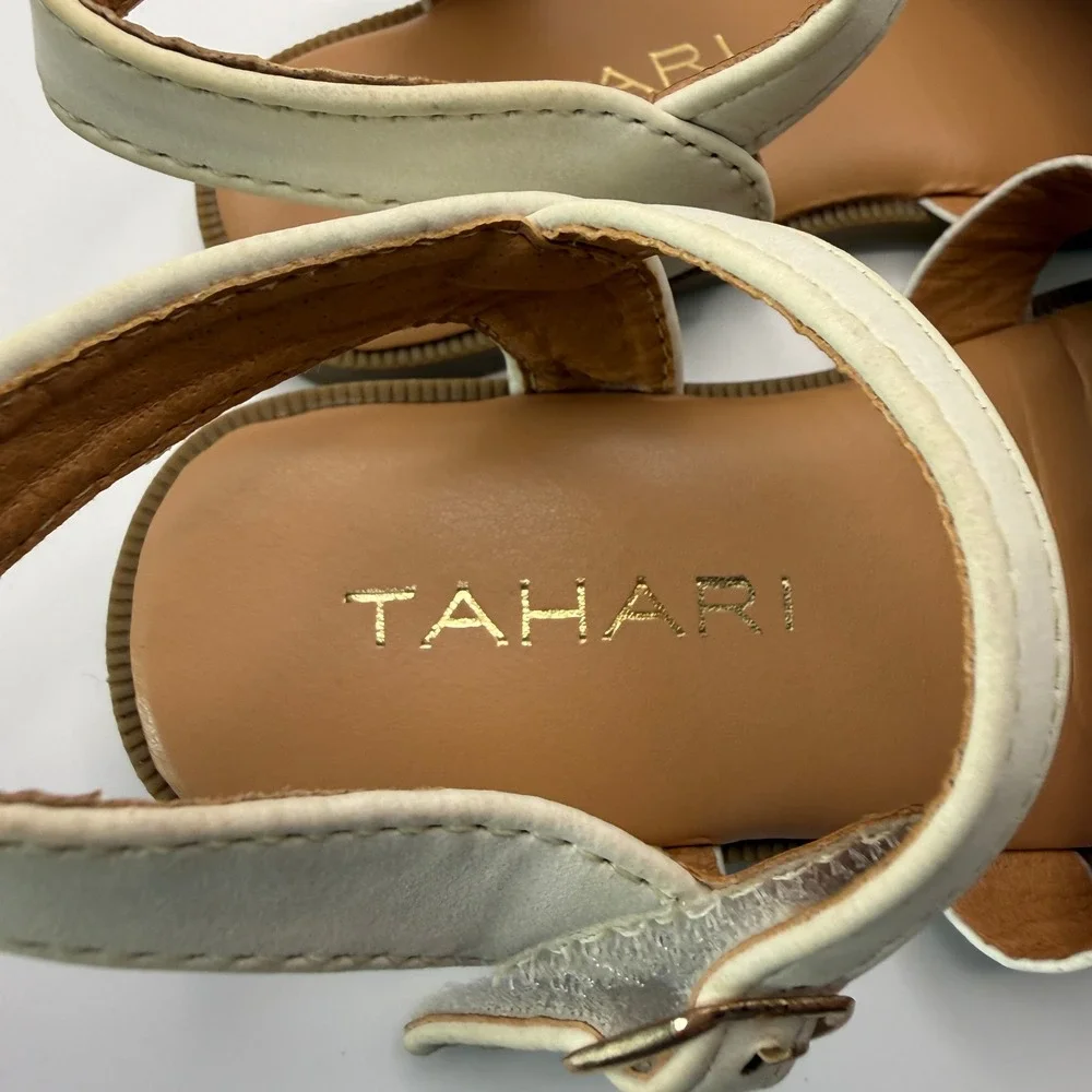 Tahari Girls White Gold Floral Applique Sandals Size 9 Toddler Dress Shoes